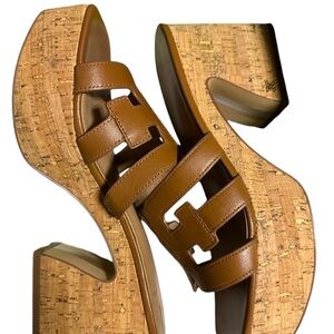 Sam Edelman Dev Saddle Leather Cork Wedge Block Heel Sandals